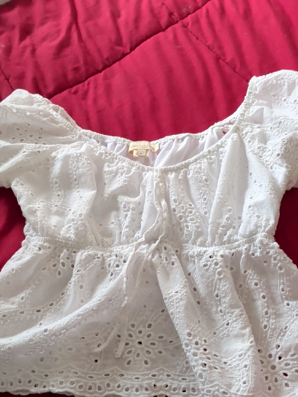 White Eyelet Off-Shoulder Cotton Blouse